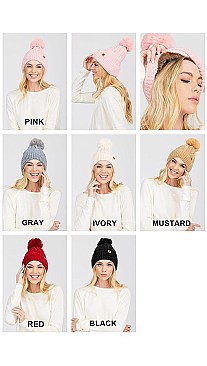 Pack of 12 Classic Fleece Lined Pom Pom Knitted Beanies