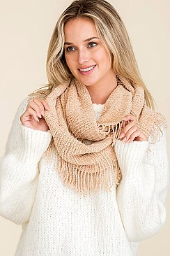 PACK OF 12 TRENDY ASSORTED COLOR INFINITY FRINGE SCARVES