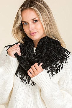 PACK OF 12 TRENDY ASSORTED COLOR INFINITY FRINGE SCARVES