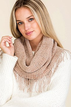 PACK OF 12 TRENDY ASSORTED COLOR INFINITY FRINGE SCARVES