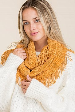 PACK OF 12 TRENDY ASSORTED COLOR INFINITY FRINGE SCARVES