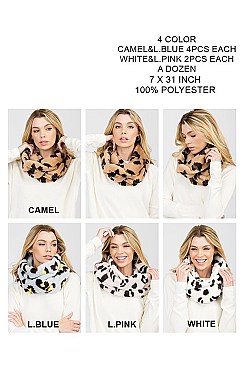 Pack of 12 Fashion Assorted Color Animal Print Infinity Scarf