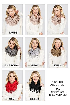 Pack of 12 Stylish Assorted Color Fringe Detail Infinity Scarf