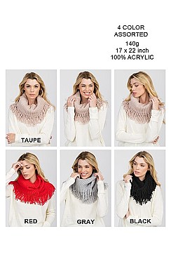 Pack of 12 Chic Assorted Color Fringe Detail Infinity Scarf