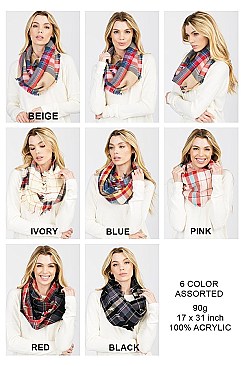 Pack of 12 Trendy Assorted Color Fashion Infinity Scarf