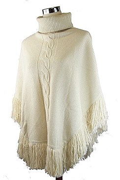 Pack of (6 Pieces) Assorted Color Fashionable Fringe Knitted Turtleneck Poncho FM-WSF192