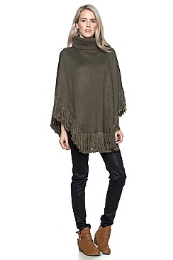 Pack of (6 Pieces) Assorted Color Fashionable Fringe Knitted Turtleneck Poncho FM-WSF192