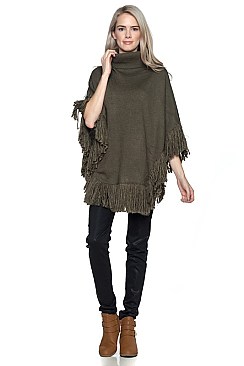 Pack of (6 Pieces) Assorted Color Fashionable Fringe Knitted Turtleneck Poncho FM-WSF192