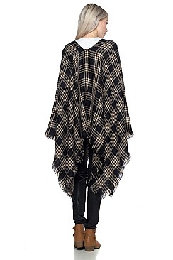 Pack of 6 (pieces) Assorted Plaid Pattern Fringe Poncho FM-WSF196