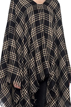 Pack of (6 pieces) Fashionable Plaid Pattern Fringe Poncho FM-FTZWSF196