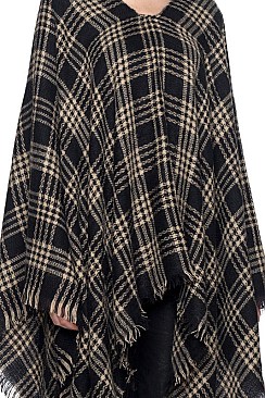 Pack of 6 (pieces) Assorted Plaid Pattern Fringe Poncho FM-WSF196