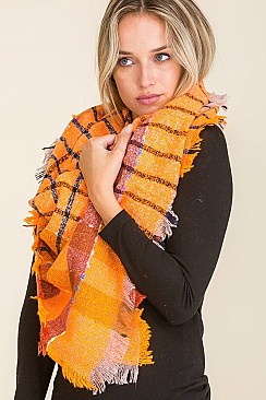 PACK OF 12 TRENDY OVERSIZED MULTI TONE PLAID BLANKET SCARVES SHAWLS