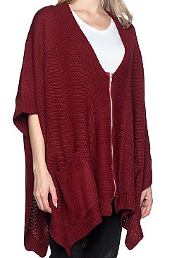 Pack of 6 pieces Elegant Zip Front Knitted Poncho FM-WSF201