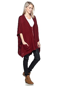 Pack of 6 pieces Elegant Zip Front Knitted Poncho FM-WSF201