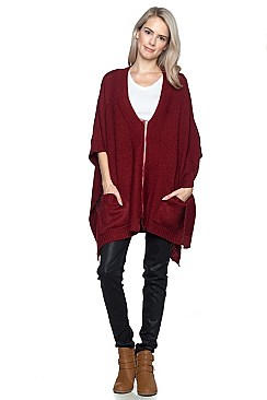 Pack of 6 pieces Elegant Zip Front Knitted Poncho FM-WSF201