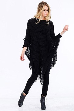 FASHIONABLY FRINGED PONCHO FM-WSF206