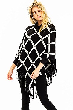 TRENDY V-SHAPED FRINGED PONCHO FM-WSF212