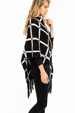 TRENDY V-SHAPED FRINGED PONCHO FM-WSF212