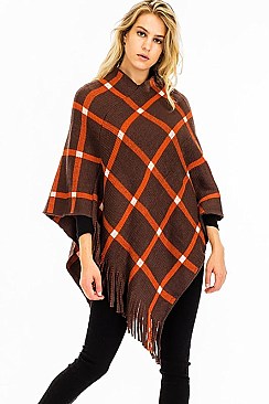 TRENDY V-SHAPED FRINGED PONCHO FM-WSF212