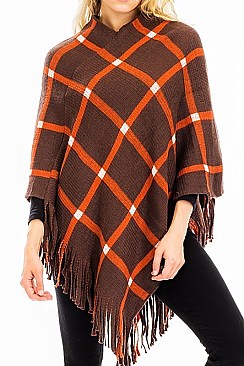 TRENDY V-SHAPED FRINGED PONCHO FM-WSF212