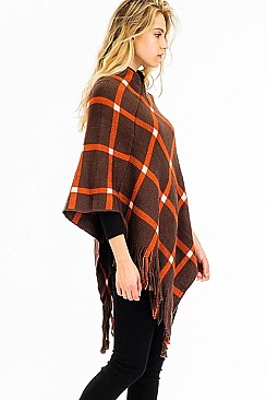 TRENDY V-SHAPED FRINGED PONCHO FM-WSF212