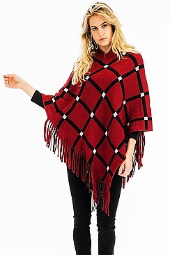 TRENDY V-SHAPED FRINGED PONCHO FM-WSF212