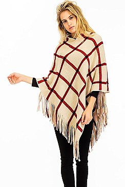 TRENDY V-SHAPED FRINGED PONCHO FM-WSF212