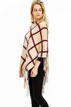 TRENDY V-SHAPED FRINGED PONCHO FM-WSF212