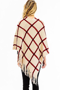 TRENDY V-SHAPED FRINGED PONCHO FM-WSF212