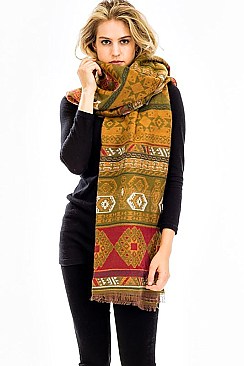 PACK OF ( 6 pieces )  ASSORTED COLOR TRIBAL PRINT Large Rectangle OBLONG SCARVES FM-WSF218