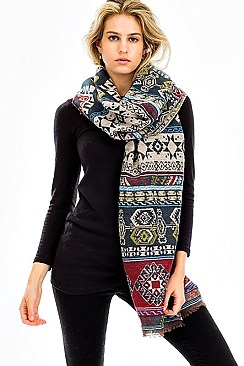 PACK OF ( 6 pieces )  ASSORTED COLOR TRIBAL PRINT Large Rectangle OBLONG SCARVES FM-WSF218