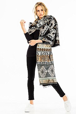 PACK OF ( 6 pieces )  ASSORTED COLOR TRIBAL PRINT Large Rectangle OBLONG SCARVES FM-WSF218