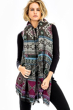 PACK OF ( 6 pieces )  ASSORTED COLOR TRIBAL PRINT Large Rectangle OBLONG SCARVES FM-WSF218