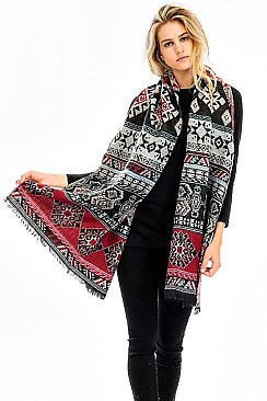 PACK OF ( 6 pieces )  ASSORTED COLOR TRIBAL PRINT Large Rectangle OBLONG SCARVES FM-WSF218