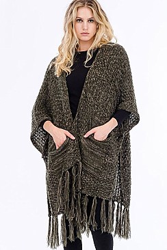 BIG POCKETS FRINGED CARDIGAN FM-WSF221