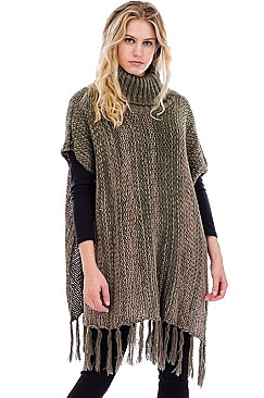 WIDE TURTLENECK FRINGED PONCHO FM-WSF222