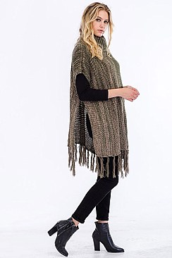 WIDE TURTLENECK FRINGED PONCHO FM-WSF222