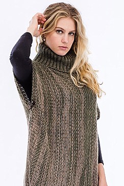 WIDE TURTLENECK FRINGED PONCHO FM-WSF222