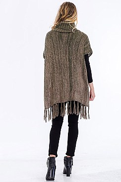 WIDE TURTLENECK FRINGED PONCHO FM-WSF222