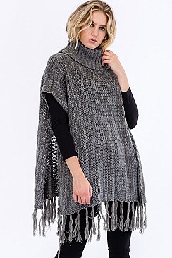 WIDE TURTLENECK FRINGED PONCHO FM-WSF222