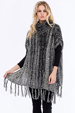 WIDE TURTLENECK FRINGED PONCHO FM-WSF222