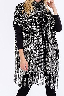 WIDE TURTLENECK FRINGED PONCHO FM-WSF222