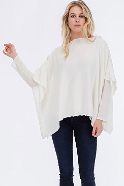 TRENDY STRETCH PONCHO WITH PEARL ACCENTS FM-WSF225