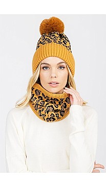 Pack of 12 Stylish Fleece Lined Assorted Color Leopard Print Beanie And Infinity Scarf Set