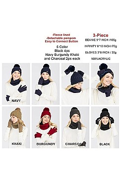 Pack of 12 Lovely Assorted Color Beanie & Infinity Scarf & Glove Set