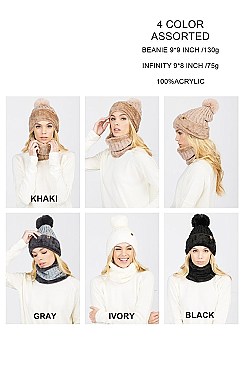 Pack of 12 Trendy  Assorted Color Beanie & Infinity Scarf Set