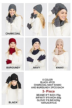 Pack of 12 Classic Assorted Color Beanie & Infinity Scarf & Glove Set