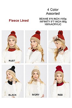 Pack of 12 Charming  Assorted Color Two Toned Beanie & Infinity Scarf Set