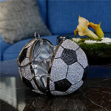 Soccer Ball-Shaped Fully Rhinestoned Hard Case Clutch