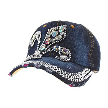 Fleur de Lis in Gems & Rhinestones Fashion Denim Cap MEZ604